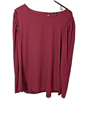 Ann Taylor Shirt Top Tunic Blouse Women's Size Large Red Ruffle Sleeve Flowy